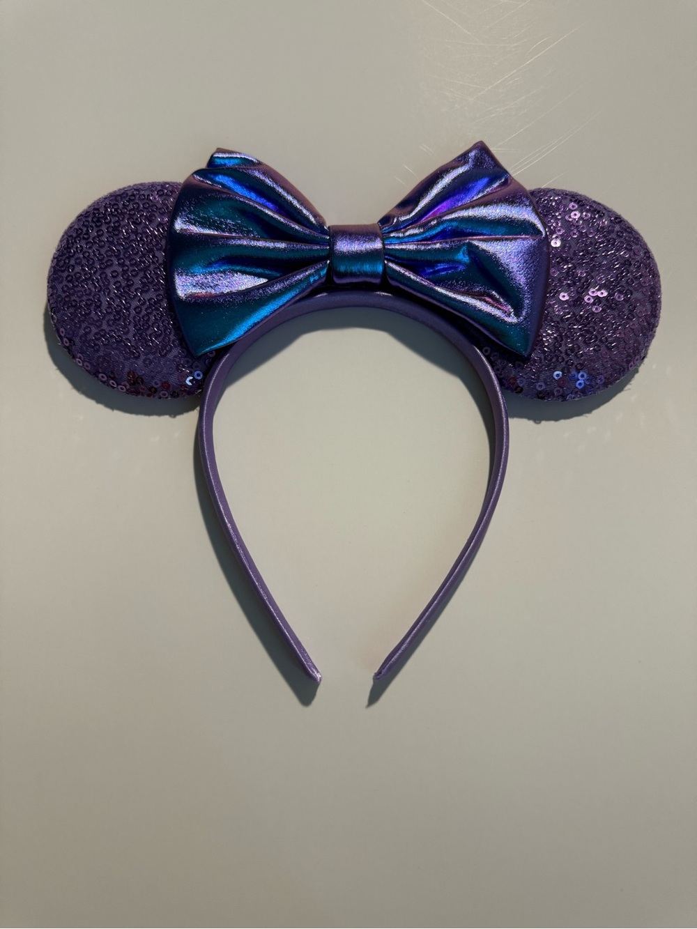 Kids Purple Sequin Mouse Ear Headband with Metallic Bow